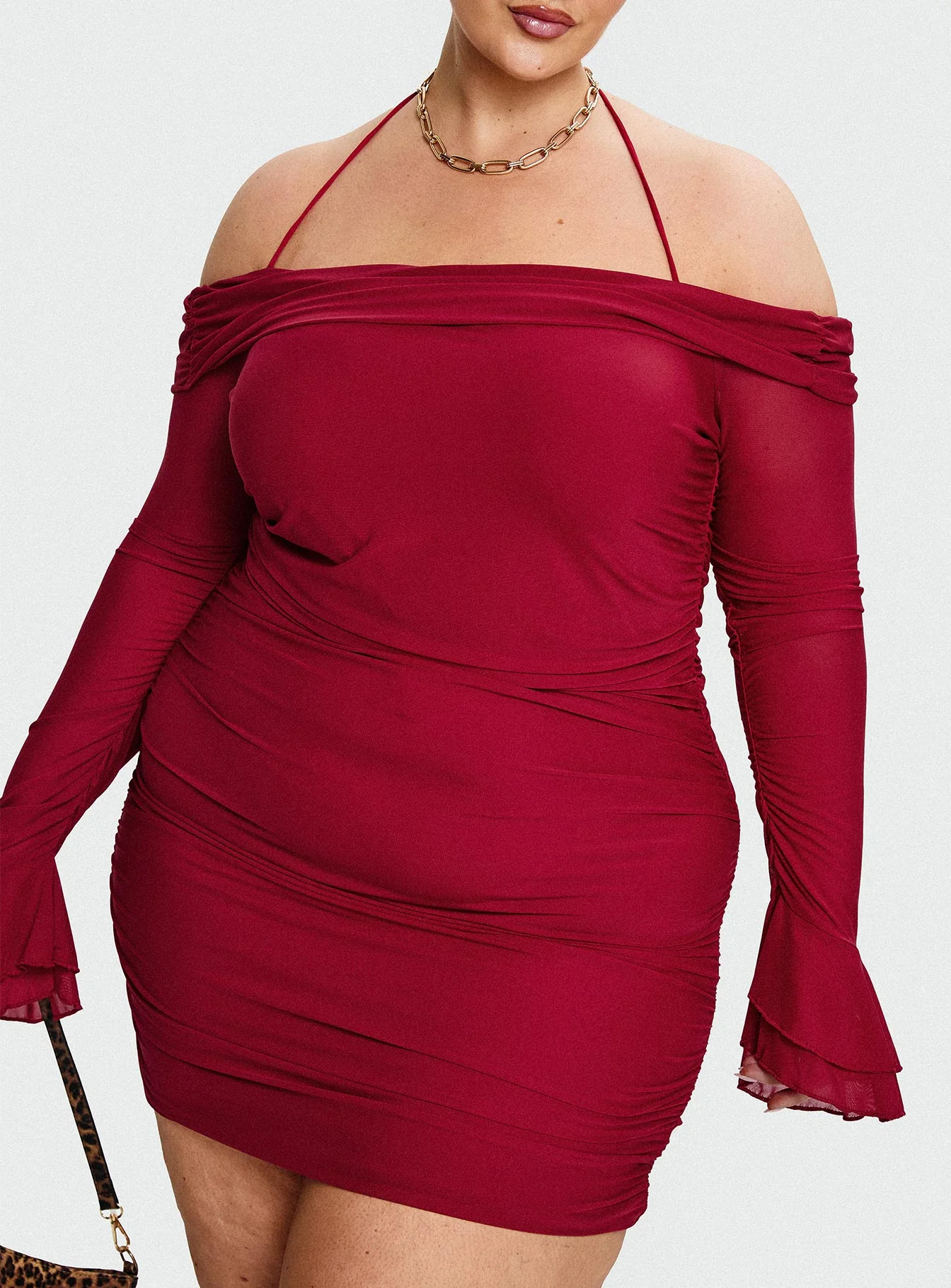 Taylon Off Shoulder Long Sleeve Mini Dress Red Curve