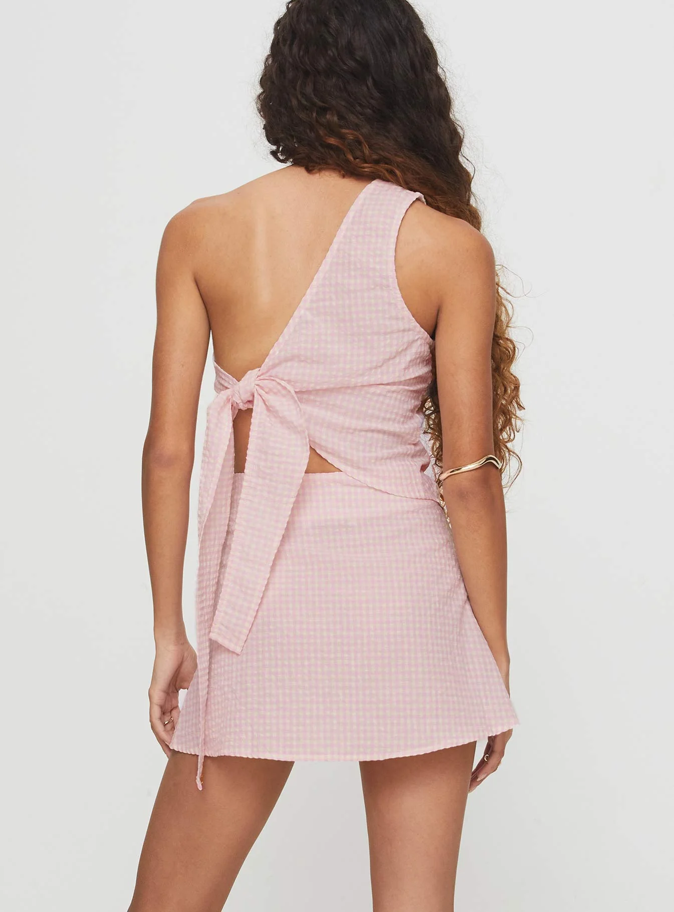 Dirst One Shoulder Set Pink Gingham