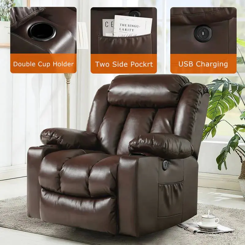 💥Clearance Sale🔥 Mcombo Electric lift Recliner sofa with massage and heating functions, 3 positions, 2 side pockets and cup holders, USB ports!