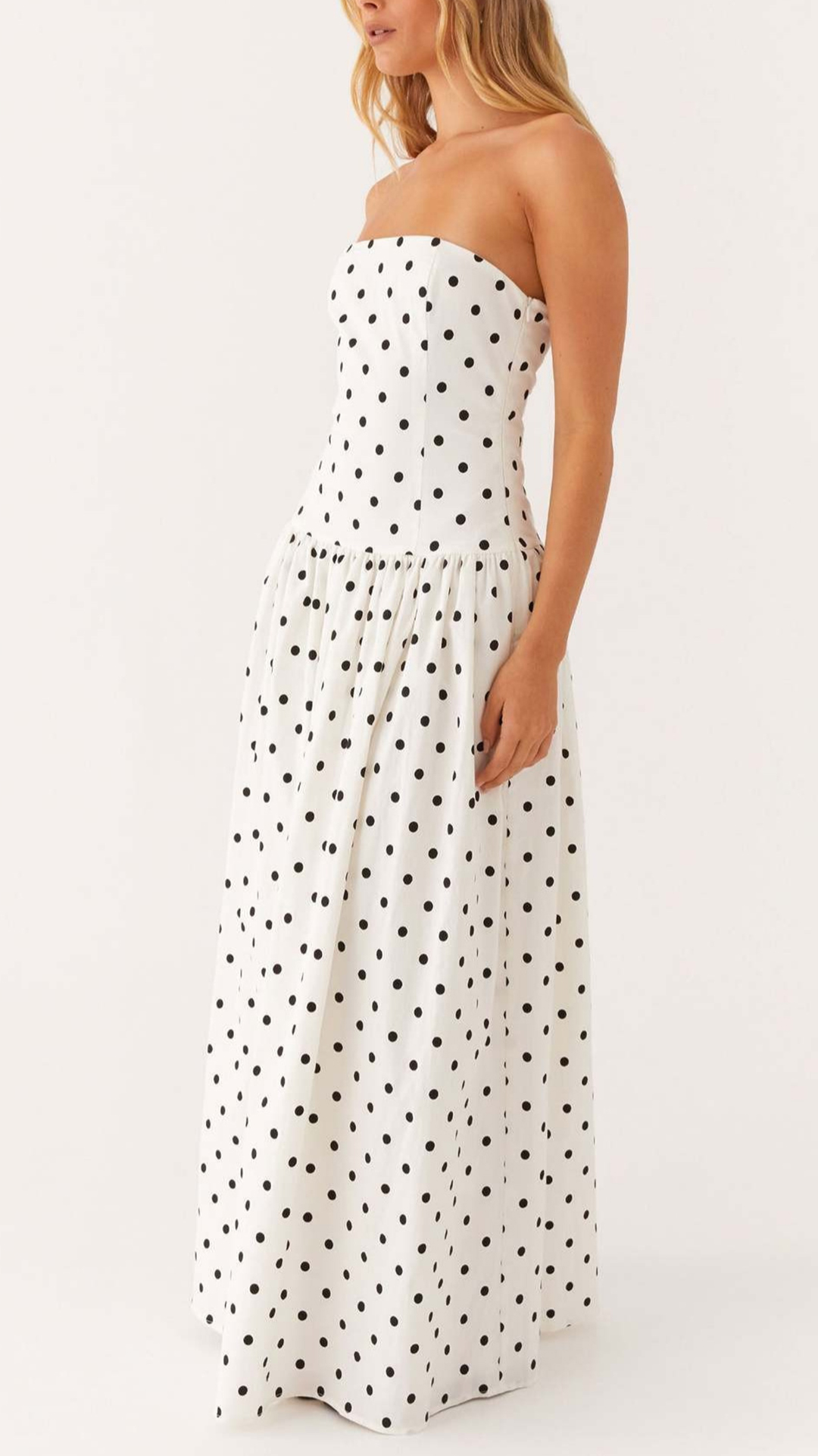 Women's Cotton‑blend Strapless Polka‑dot Gathered Flared Maxi Dress - Nordfashionstorm - Women's Clothing, Fashion for You - Nordfashionstorm.com