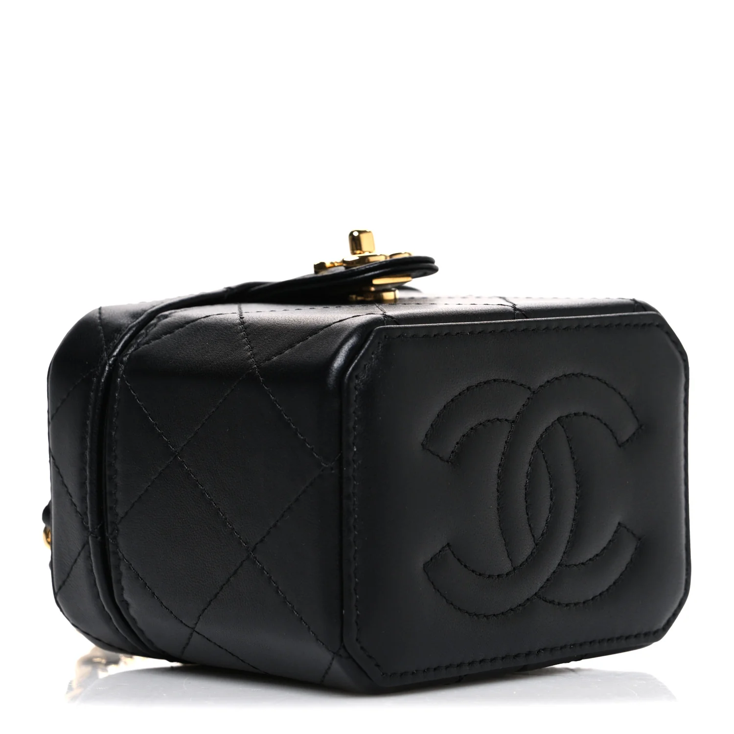 Lambskin Quilted Vanity Clutch With Chain Black - Top Club