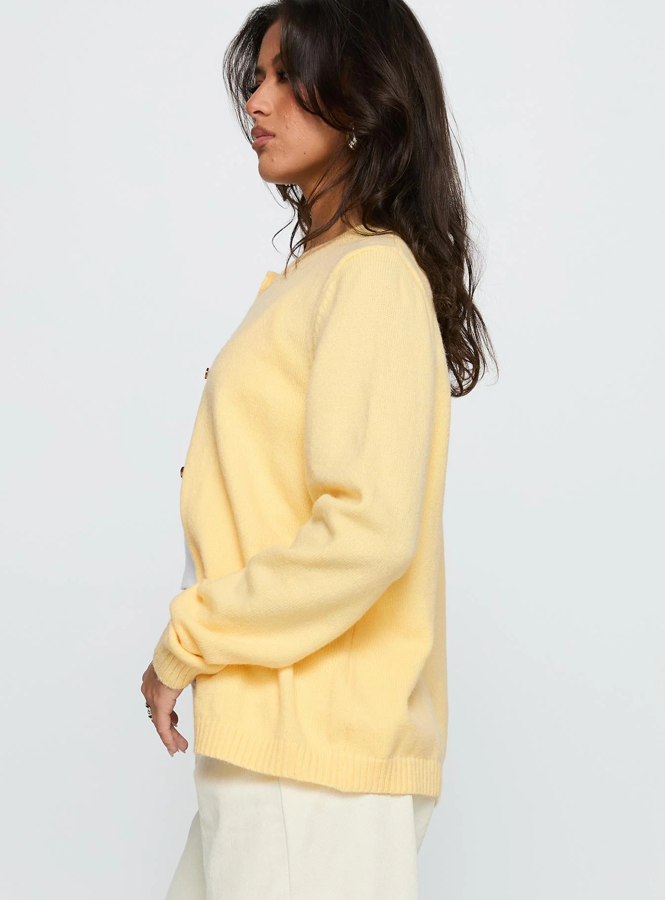 Arica Button Up Knit Cardigan Lemon