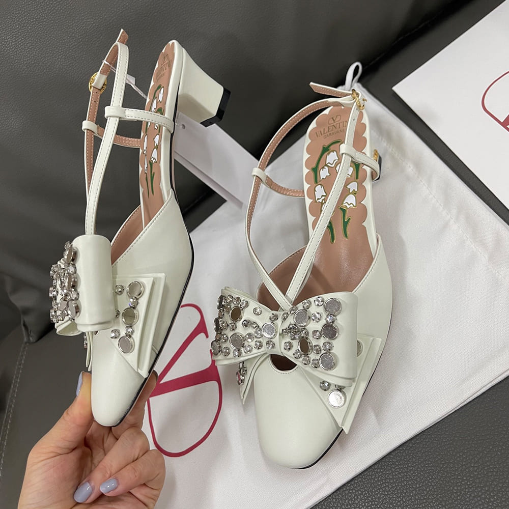 VALENTINO BOWOW crystal-embellished sheepskin high heels (heel height 4.5 cm) - Top Club
