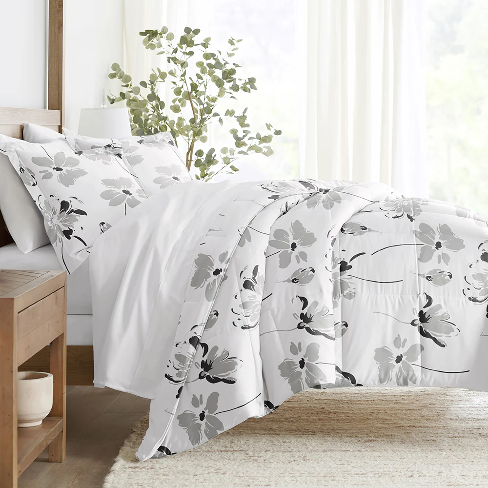 Magnolia Grey Patterned Down-Alternative Comforter Set - Sale
