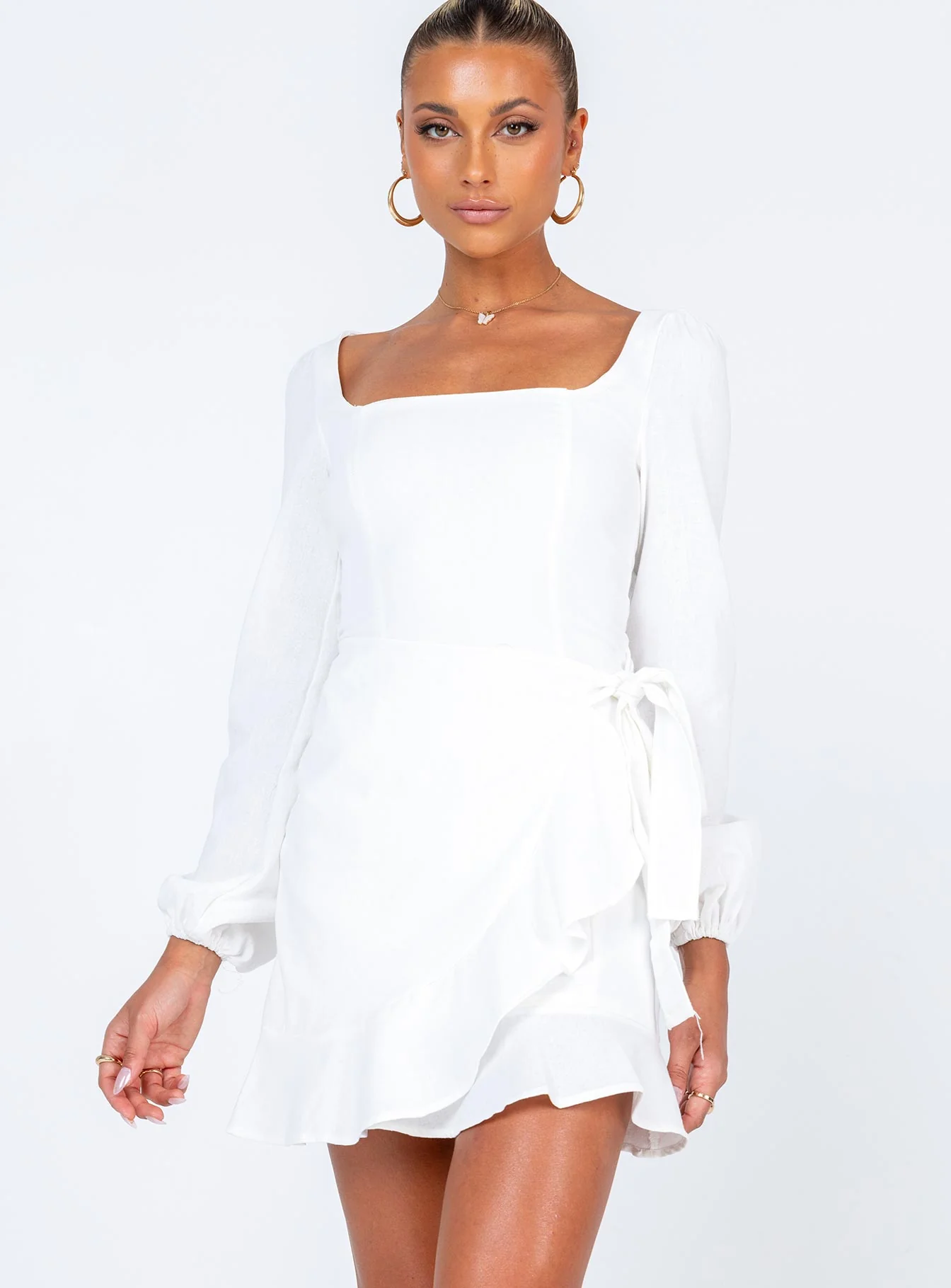 The Villa Long Sleeve Mini Dress White