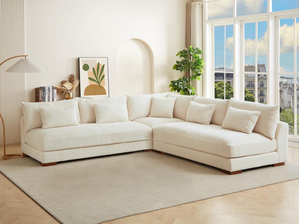 Sofá rinconera reversible de pana beige SPERONE de Laocacasas