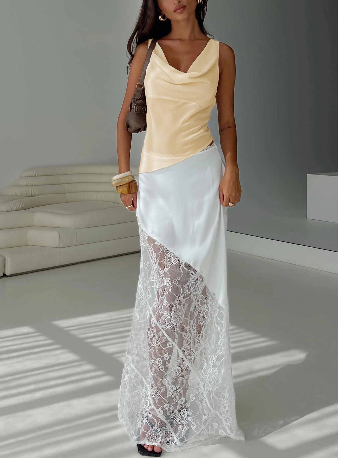 Castelli Lace Maxi Skirt White