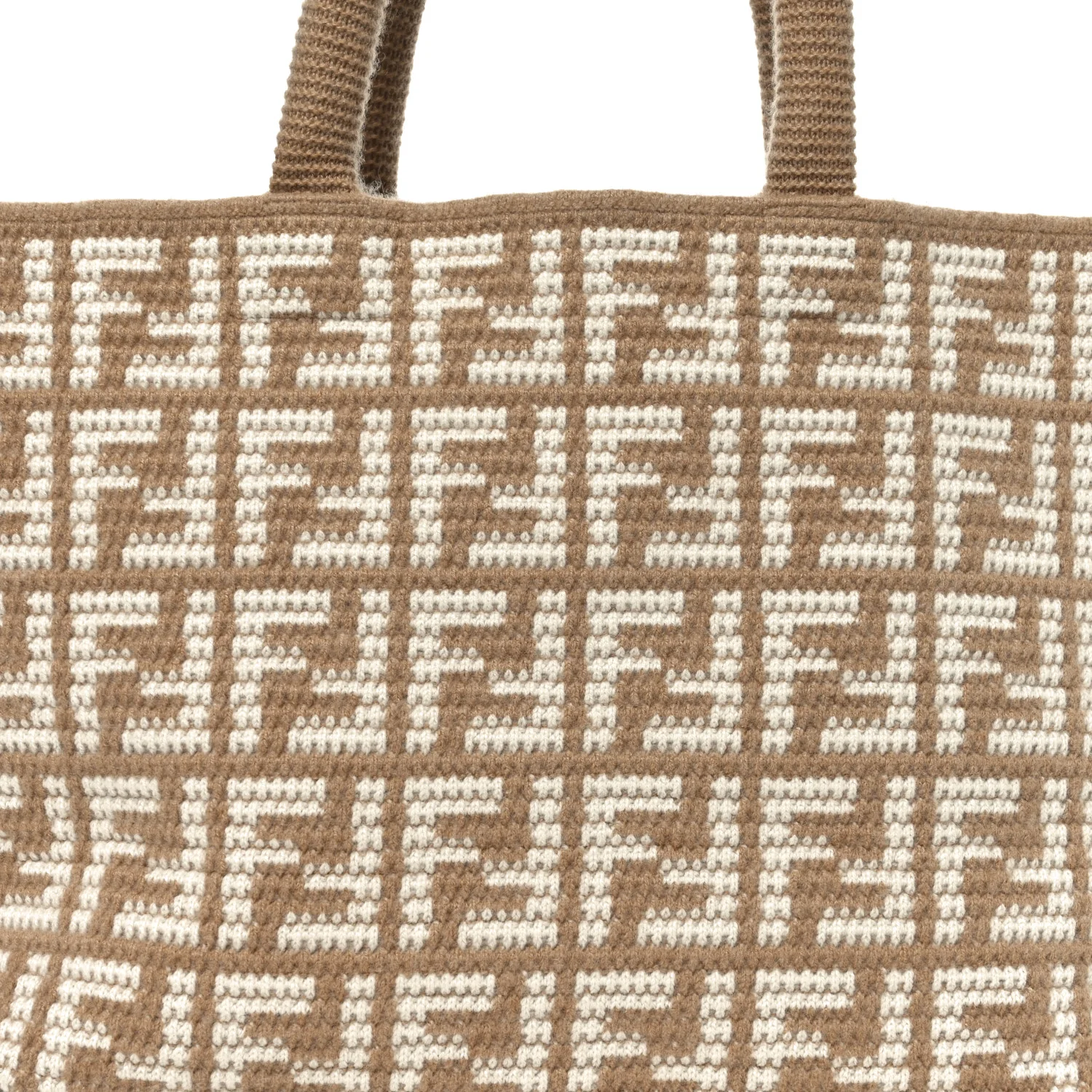 Cashmere Knit FF Large Shopper Tote Cammello - Top Club