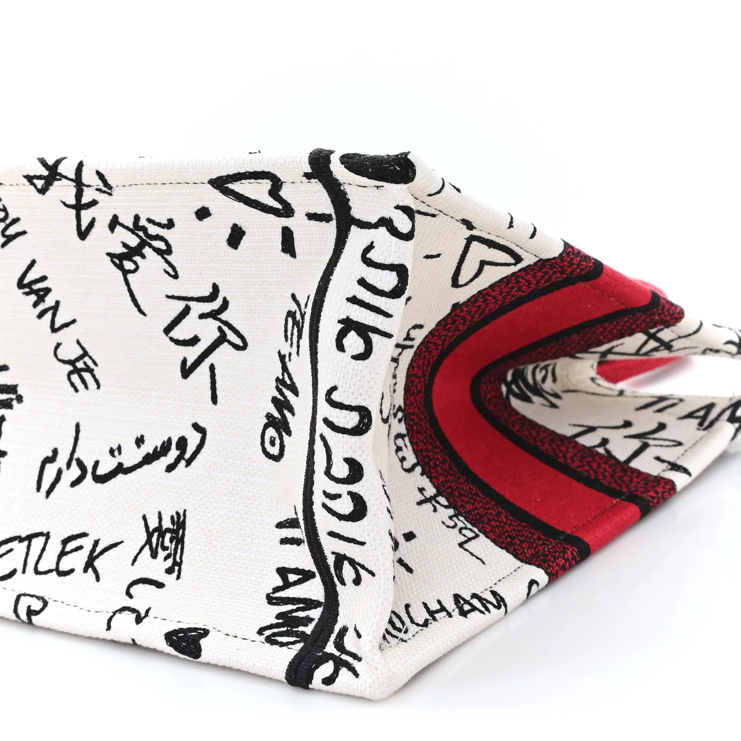 Canvas Embroidered Medium Dioramour Graffiti Book Tote Latte Multicolor - Top Club