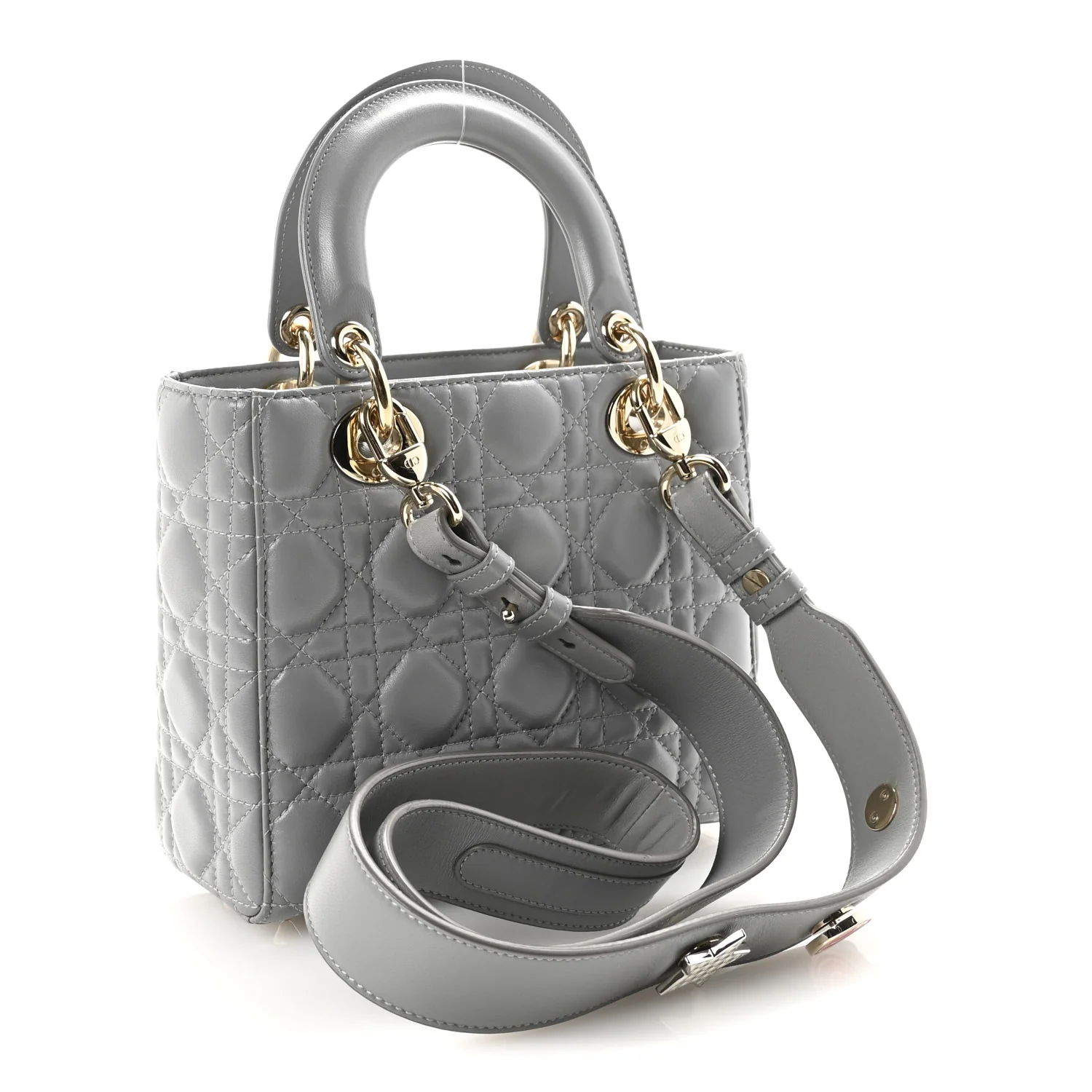 Lambskin Cannage Small My Lucky Badges My Lady Dior Grey - Top Club
