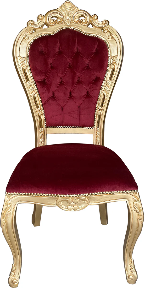 Luxury baroque dining room chair burgundy red / gold - handmade antique style chair with elegant velvet fabric - dining room furniture in baroque style