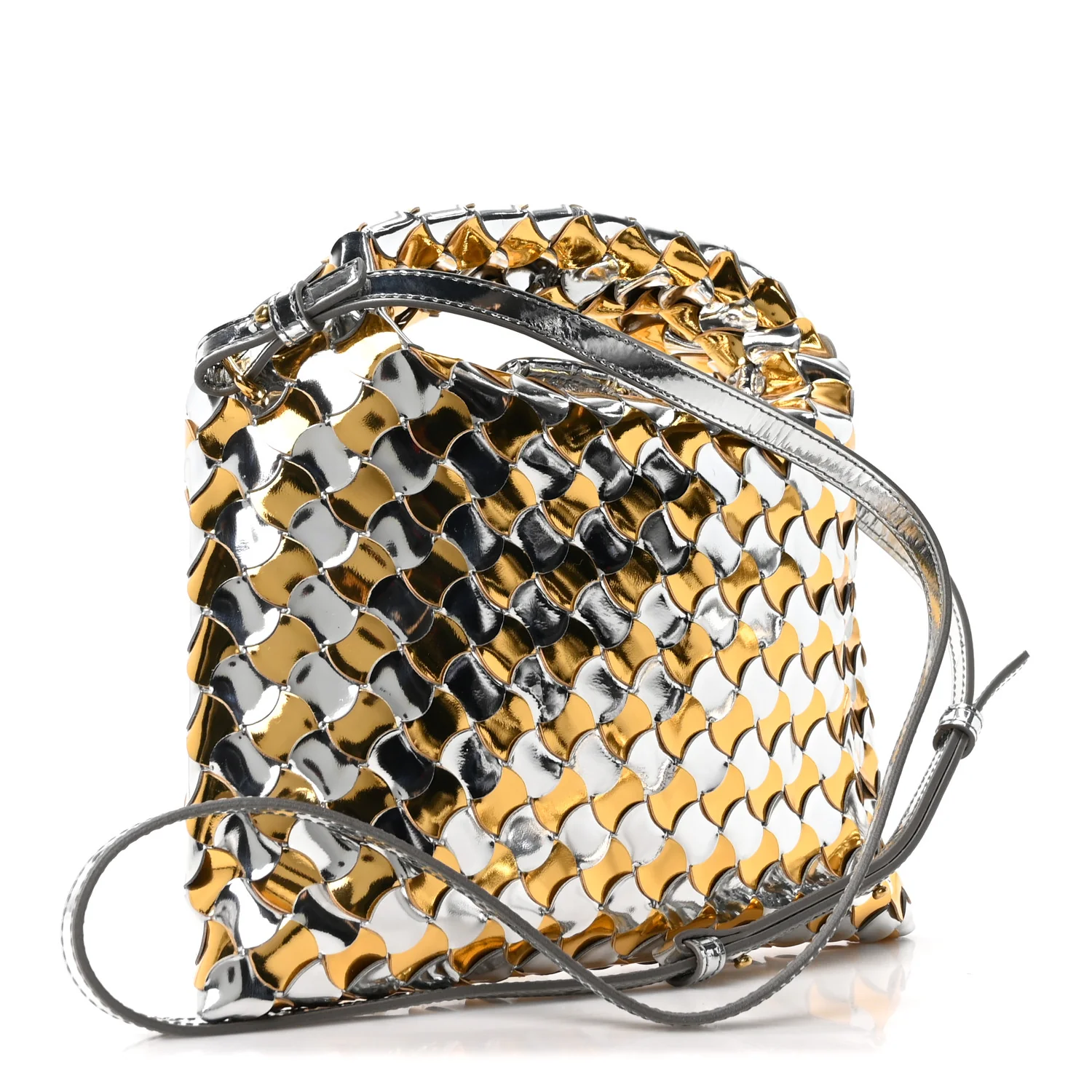 Metallic Lambskin Intrecciato Mini Hop Silver Gold - Top Club