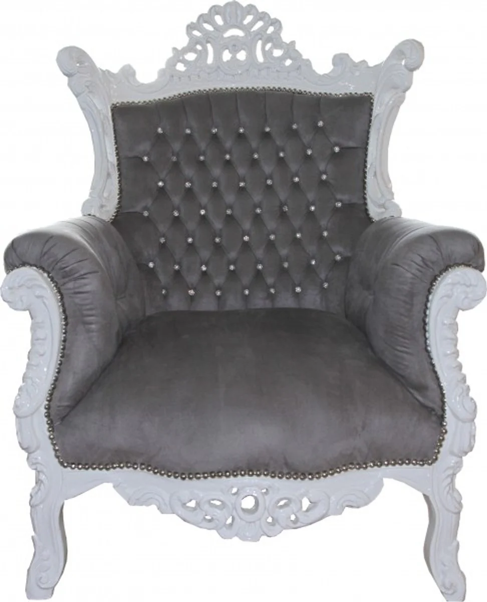 Baroque armchair Al Capone gray / white with rhinestones