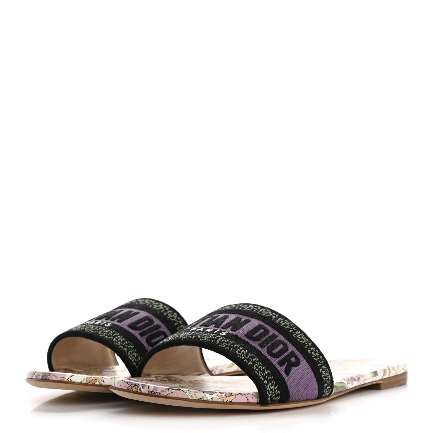 Canvas Embroidered 4 Saisons Dway Flat Slide Sandals 41 Lilac - Top Club