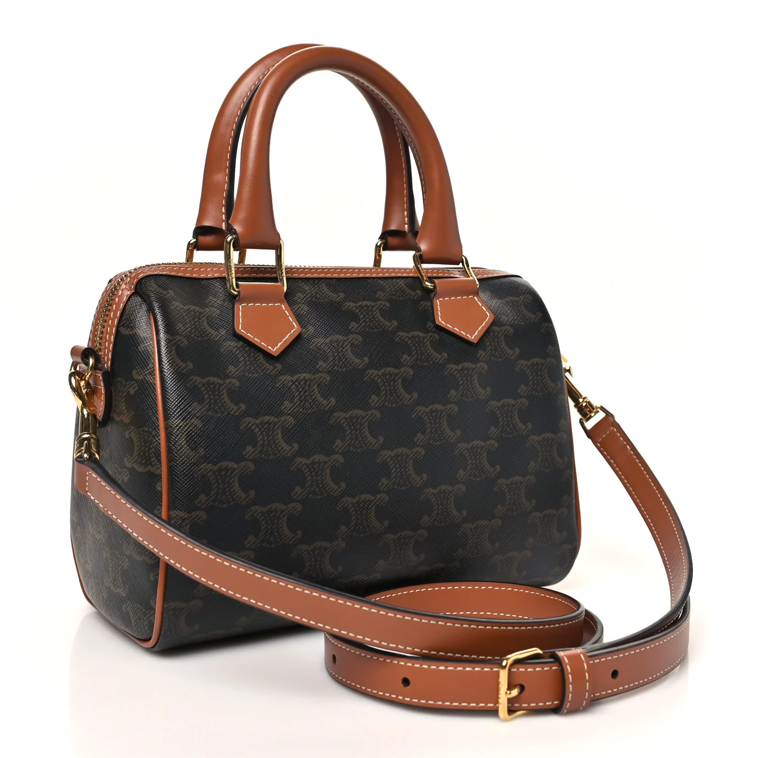 Triomphe Canvas Calfskin Small Boston Bag Tan - Top Club