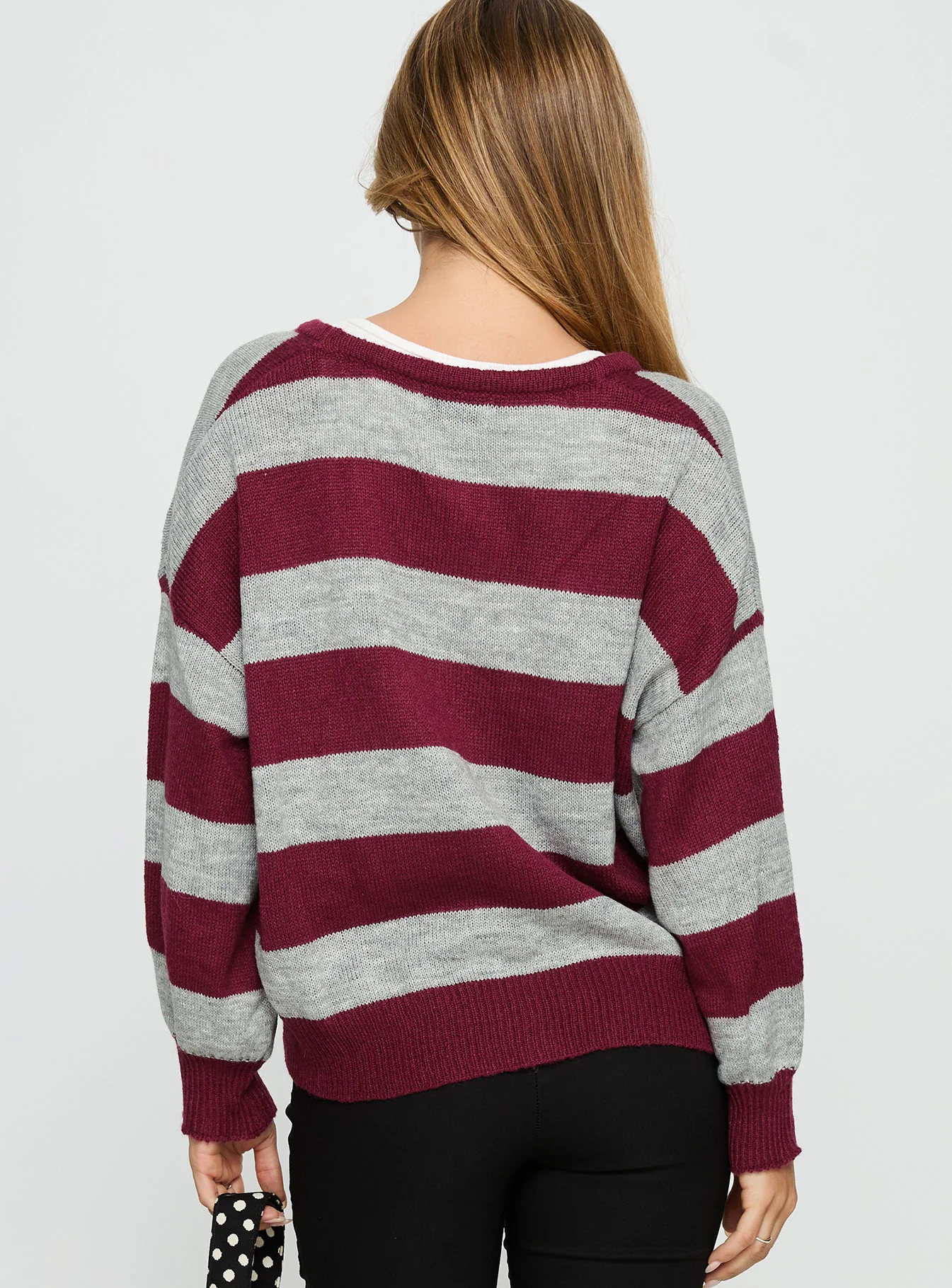 Devvon V Neck Knit Cardigan Red Stripe