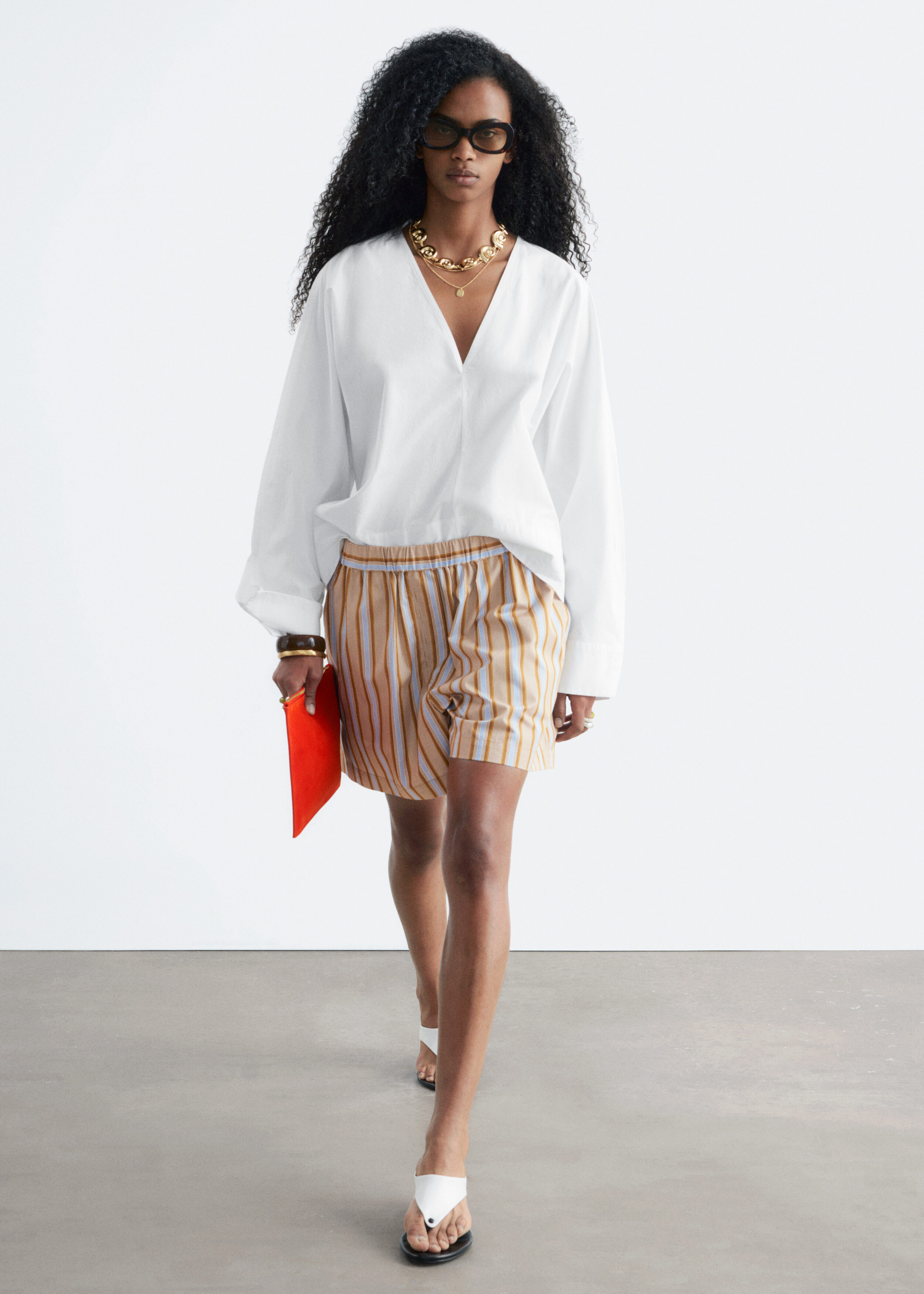 & Other Stories SCULPTURAL COTTON V-NECK BLOUSE