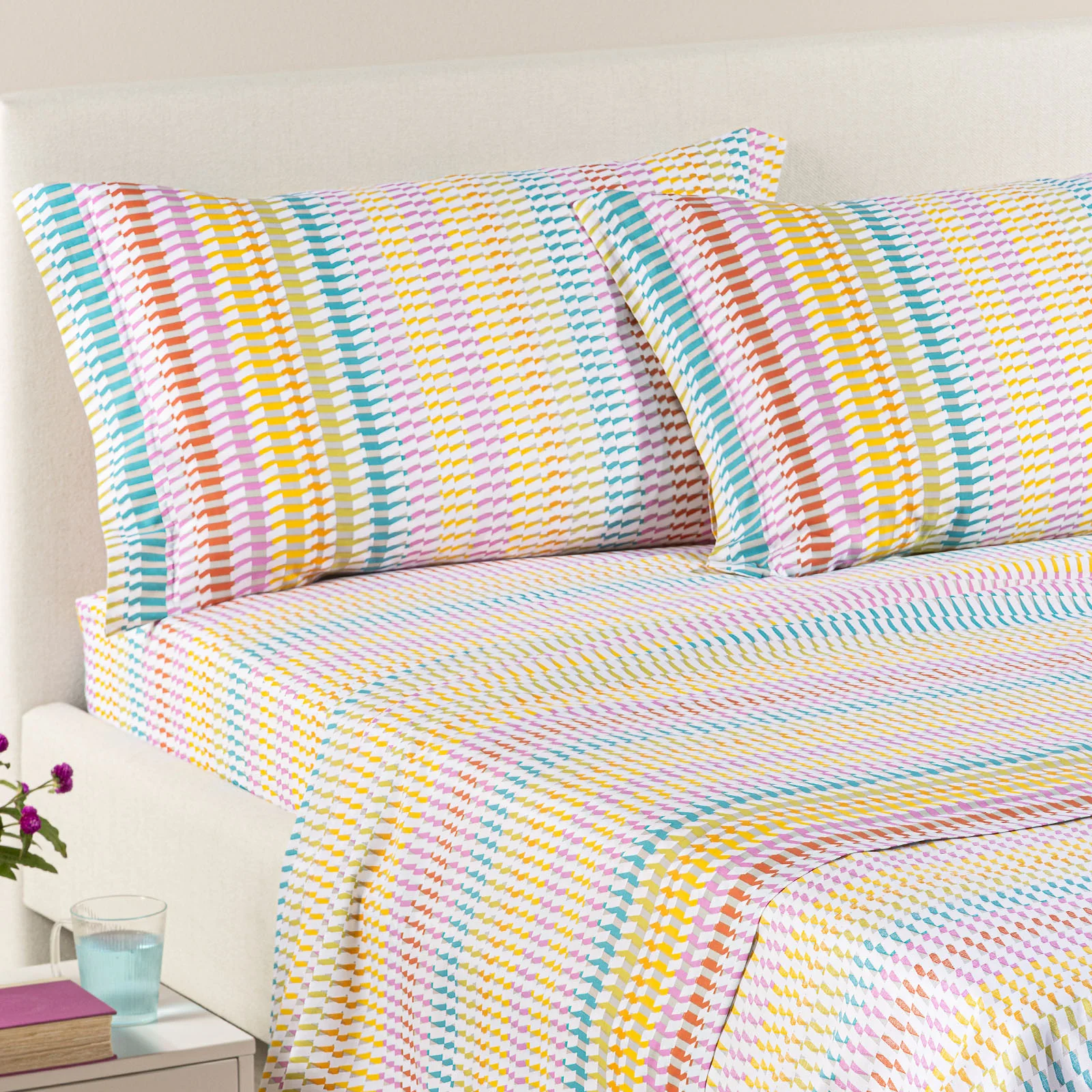 Completo Lenzuola In Cotone Astrid Matrimoniale Multicolor Caleffi