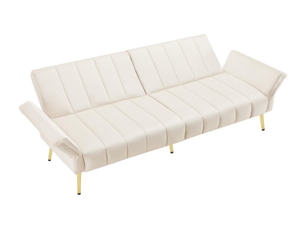 Sofá cama convertible de 3 plazas en tejido de terciopelo - beige