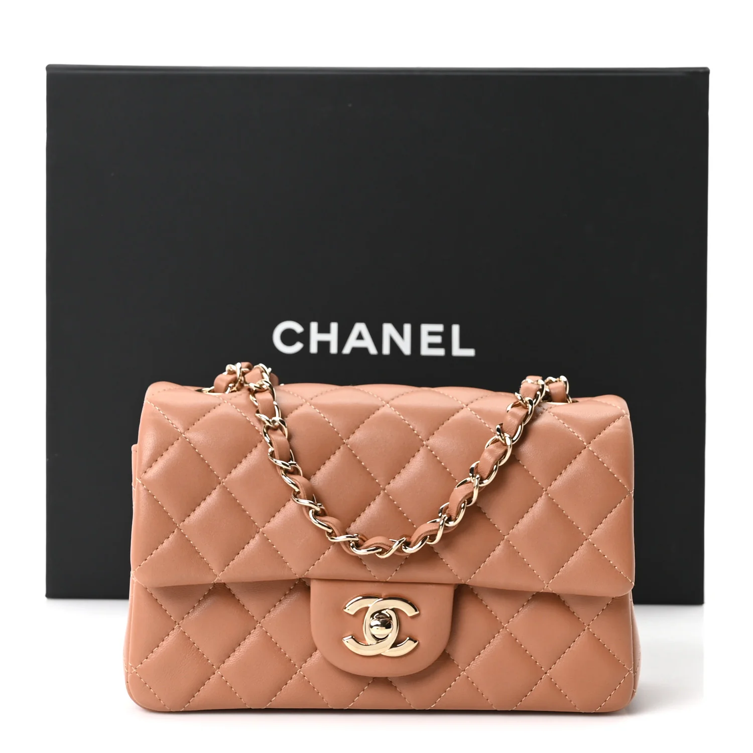 Lambskin Quilted Mini Rectangular Flap Brown - Top Club