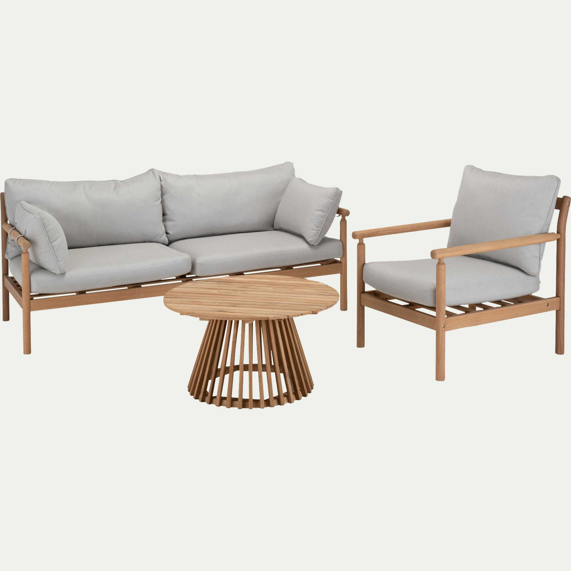 JAUSIERS - Table basse de jardin ronde en teck - bois clair