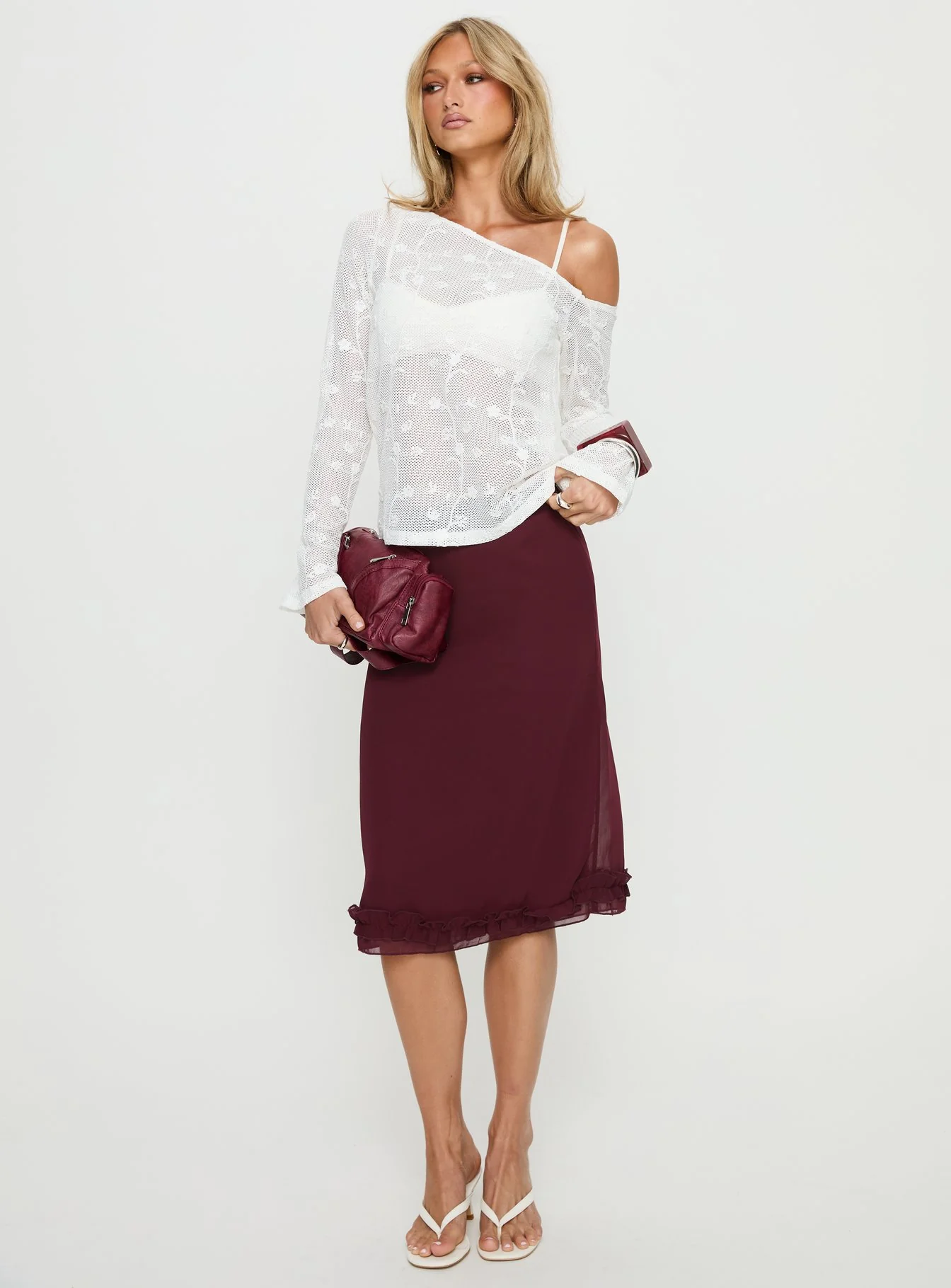 Rosette Frill Midi Skirt Currant