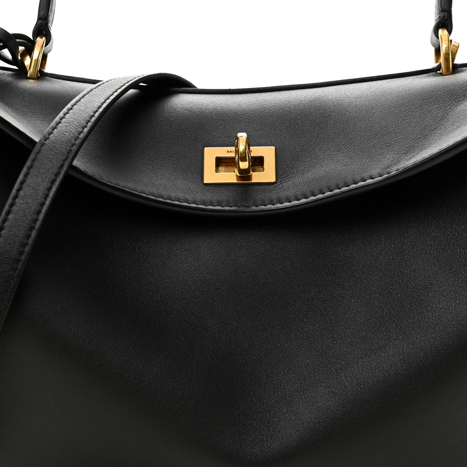 Natural Smooth Calfskin Small Rodeo Top Handle Handbag Black - Top Club