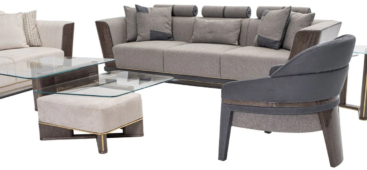Luxury sofa gray / blue / gold 280 x 98 x H. 85 cm - living room sofa - hotel sofa - living room furniture - living room furniture - hotel furniture - luxury furniture - luxury furniture
