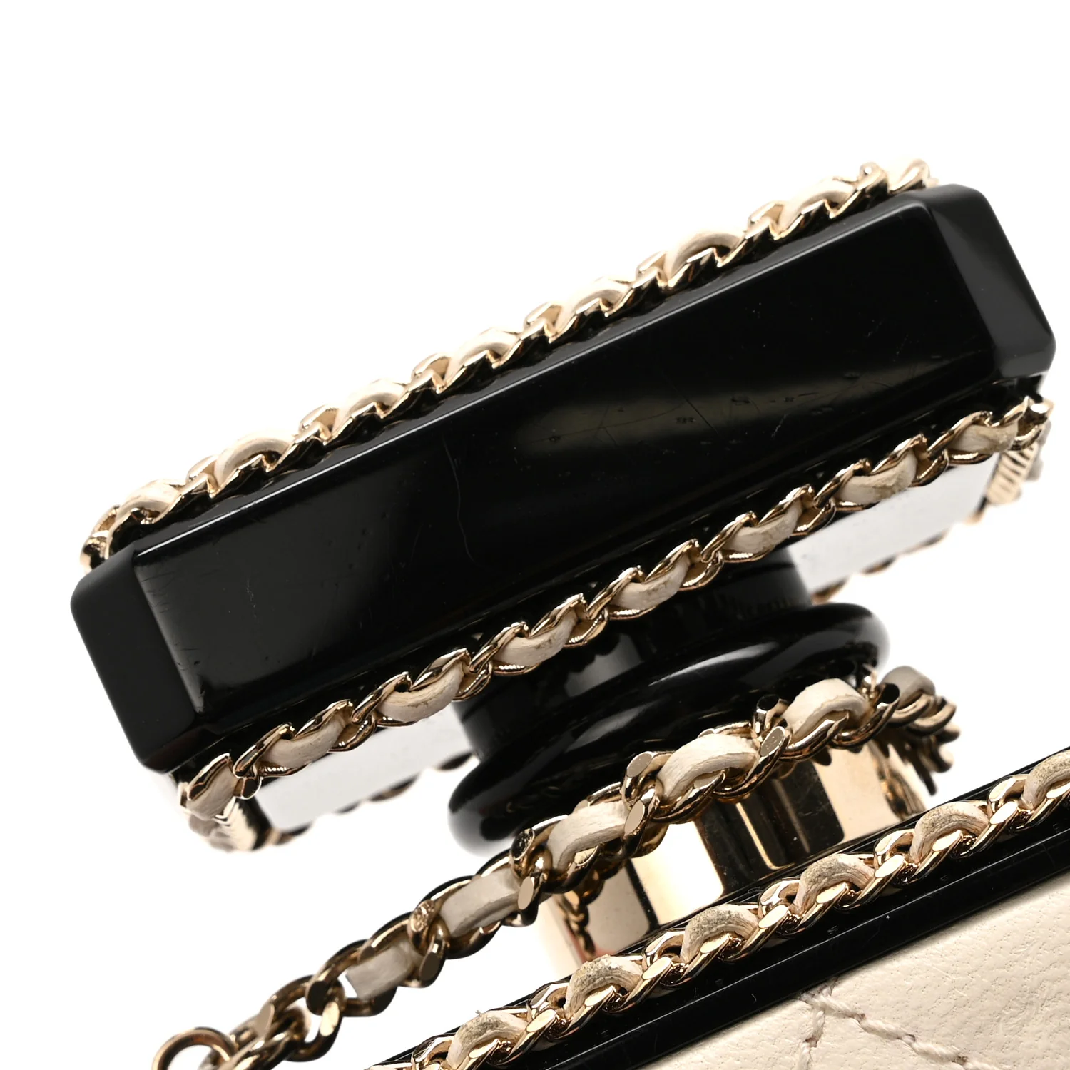 Plexiglass Lambskin Quilted Perfume Bottle Clutch White Black - Top Club