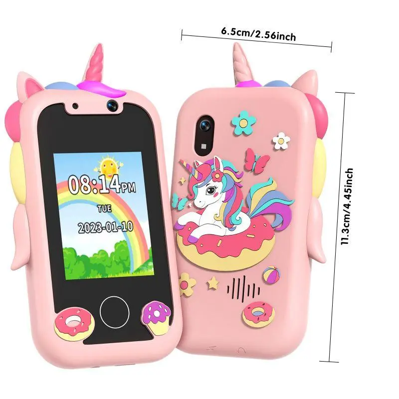 Cute Unicorn Design Cell Phone, Cartoon Design Multifunctional Camera, Small Camera Phone with Lanyard, Best Birthday Gift Kawaii Phone for Birthday & Christmas Gifts
