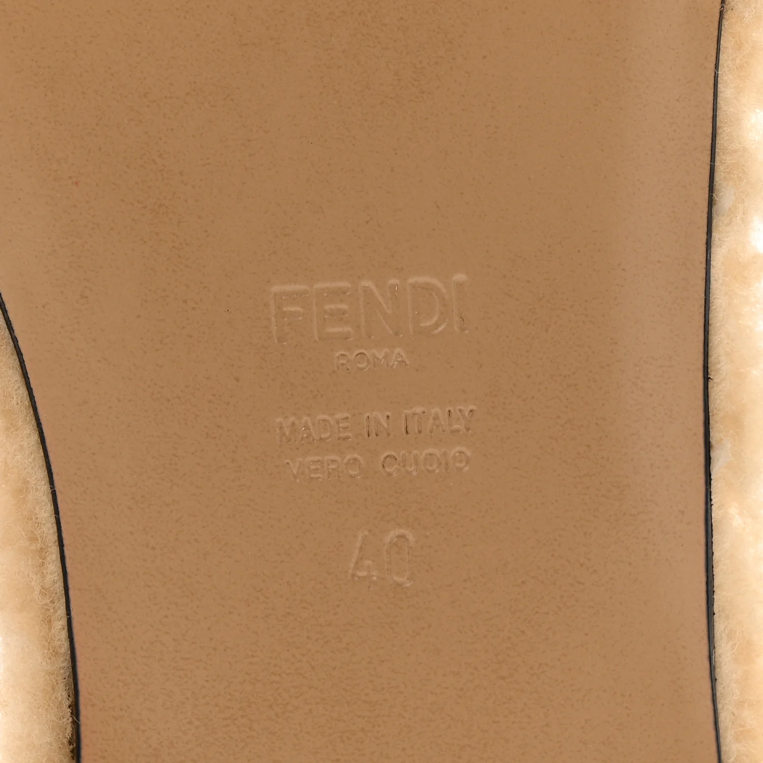 Shearling FF Baguette Slide Sandals 40 Beige Naturale - Top Club