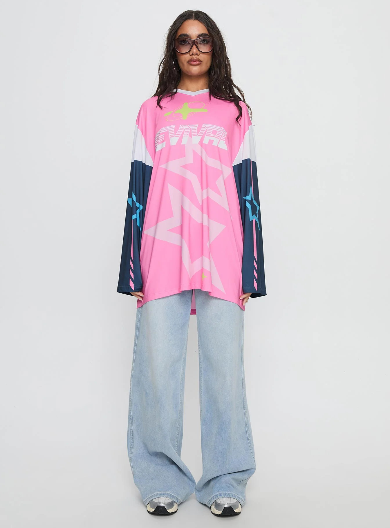Revival Moto Long Sleeve Jersey Top Pink