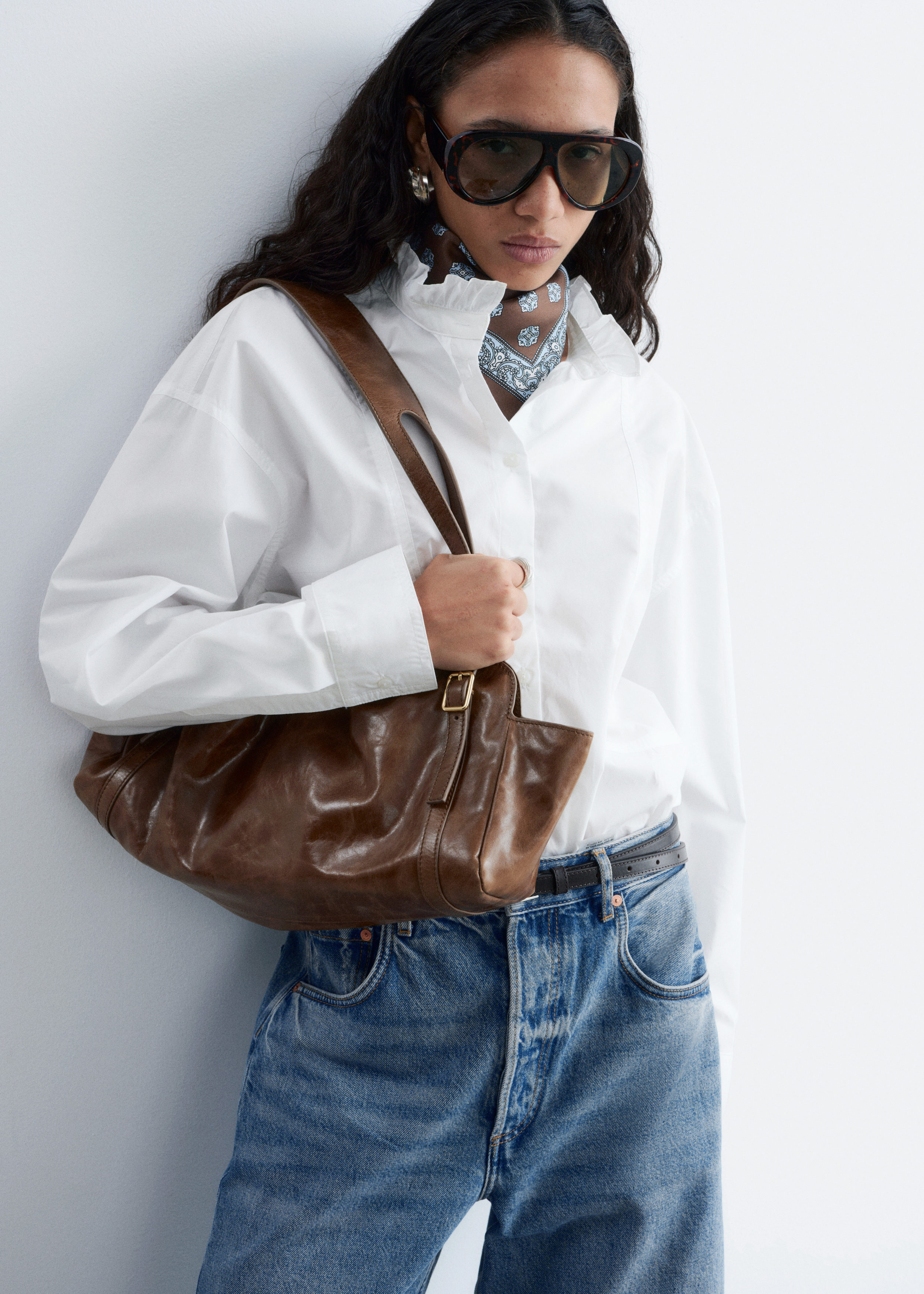 & Other Stories LONG STAND-COLLAR COTTON SHIRT