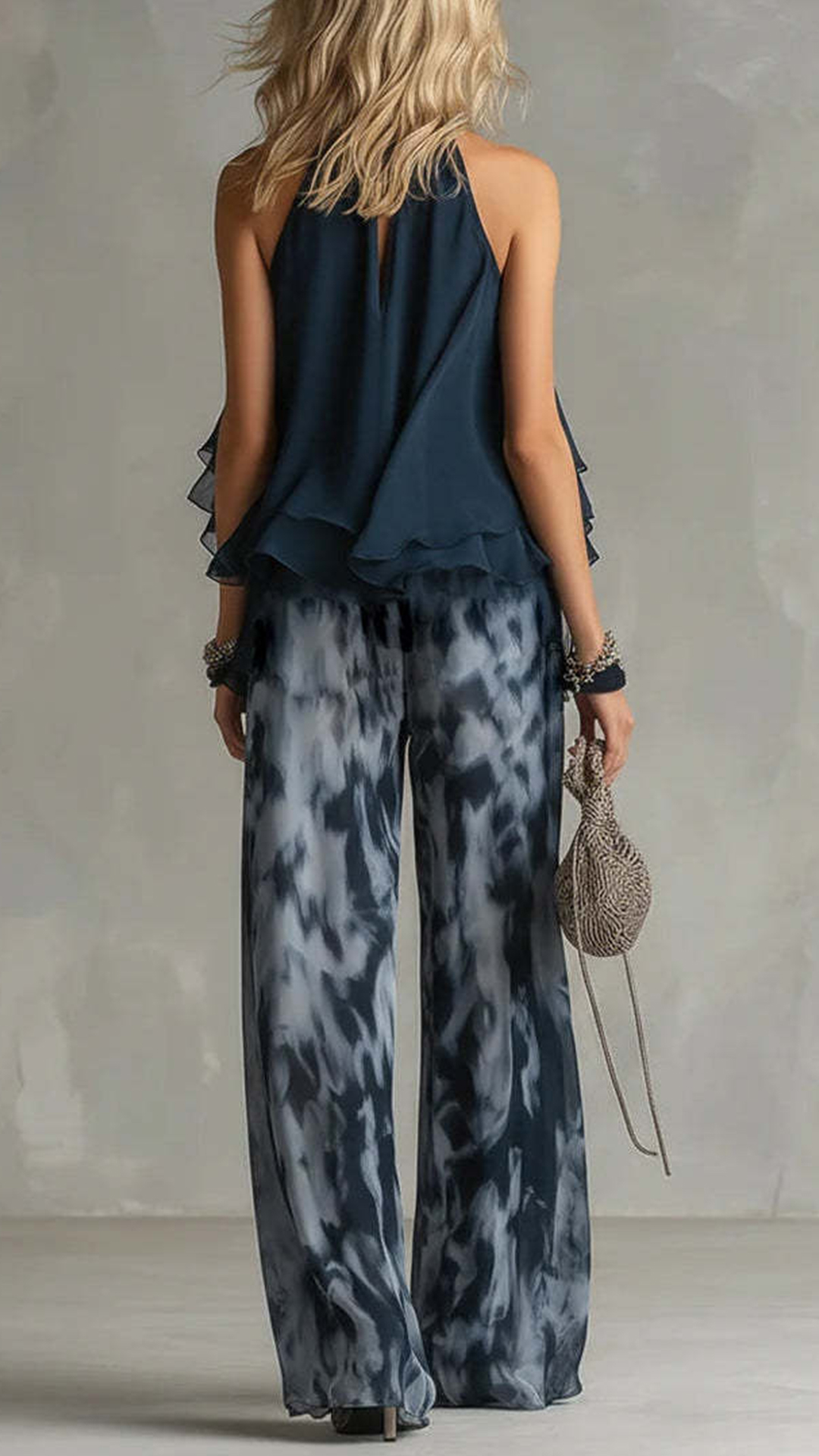 Women's Cotton-Blend Halter Ruffled Tie-Dye Wide-Leg Pants Set - Nordfashionstorm - Women's Clothing, Fashion for You - Nordfashionstorm.com
