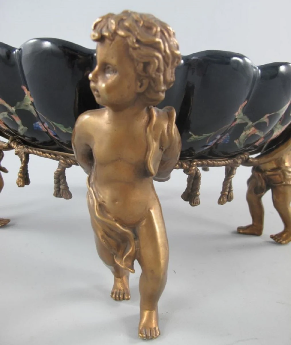 Art Nouveau porcelain bowl with 4 decorative angel figures black / multicolored / brass 40 x 34 x H. 17 cm - Baroque & Art Nouveau decorative accessories