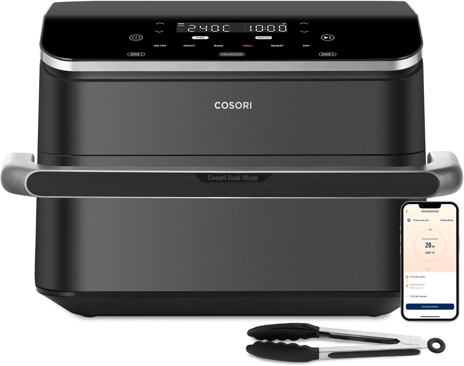 COSORI Friggitrice ad Aria 10 Litri Dual Blaze TwinFry, 2800W Air Fryer WiFi con Doppia Resistenza, 5L+5L Dual Zone e Separatore Rimovibile, 8 Funzioni con 35-240�?& Max 48h, 70 Ricette Online, Nero