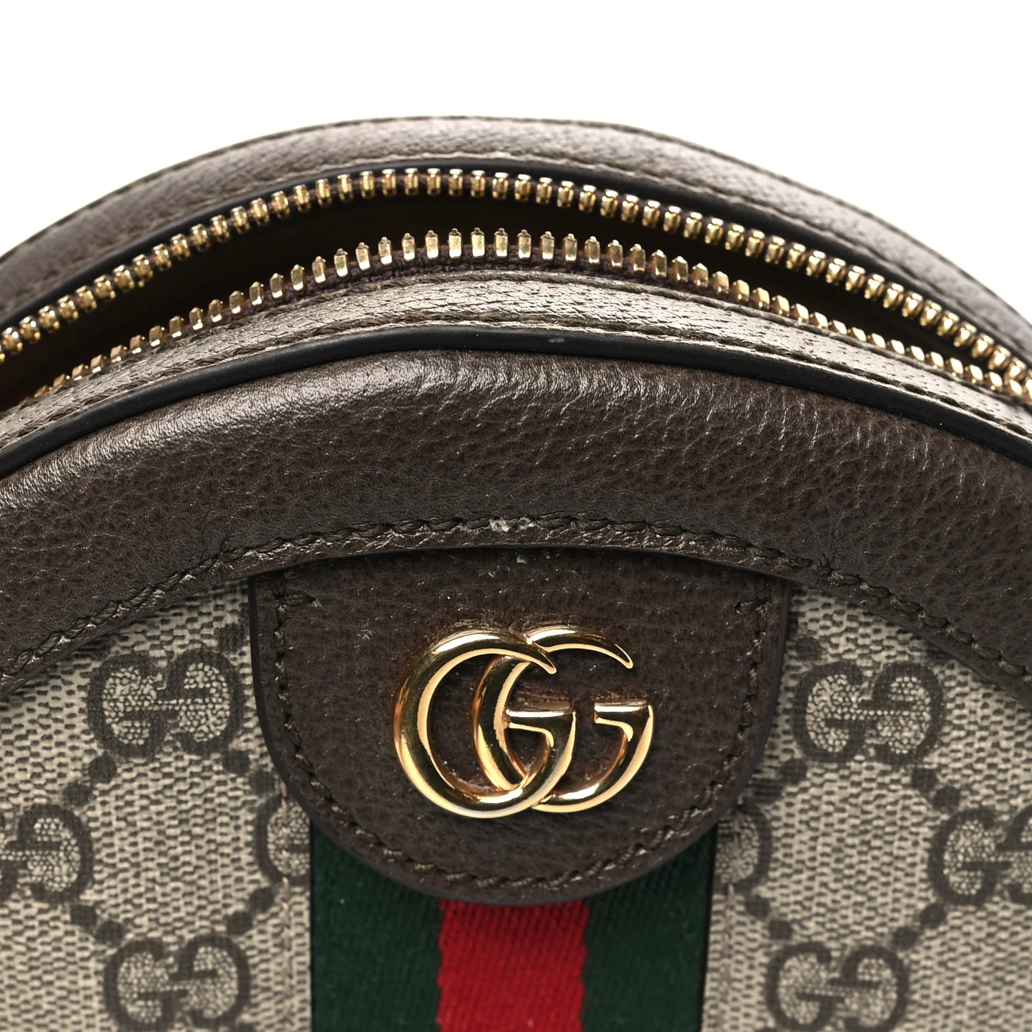 GG Supreme Monogram Web Mini Ophidia Round Shoulder Bag Brown - Top Club