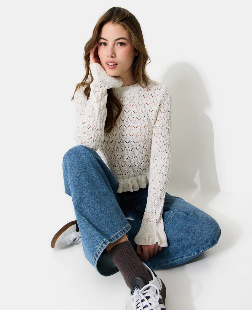 Pimkie Pull en maille ajourée avec petits volants
