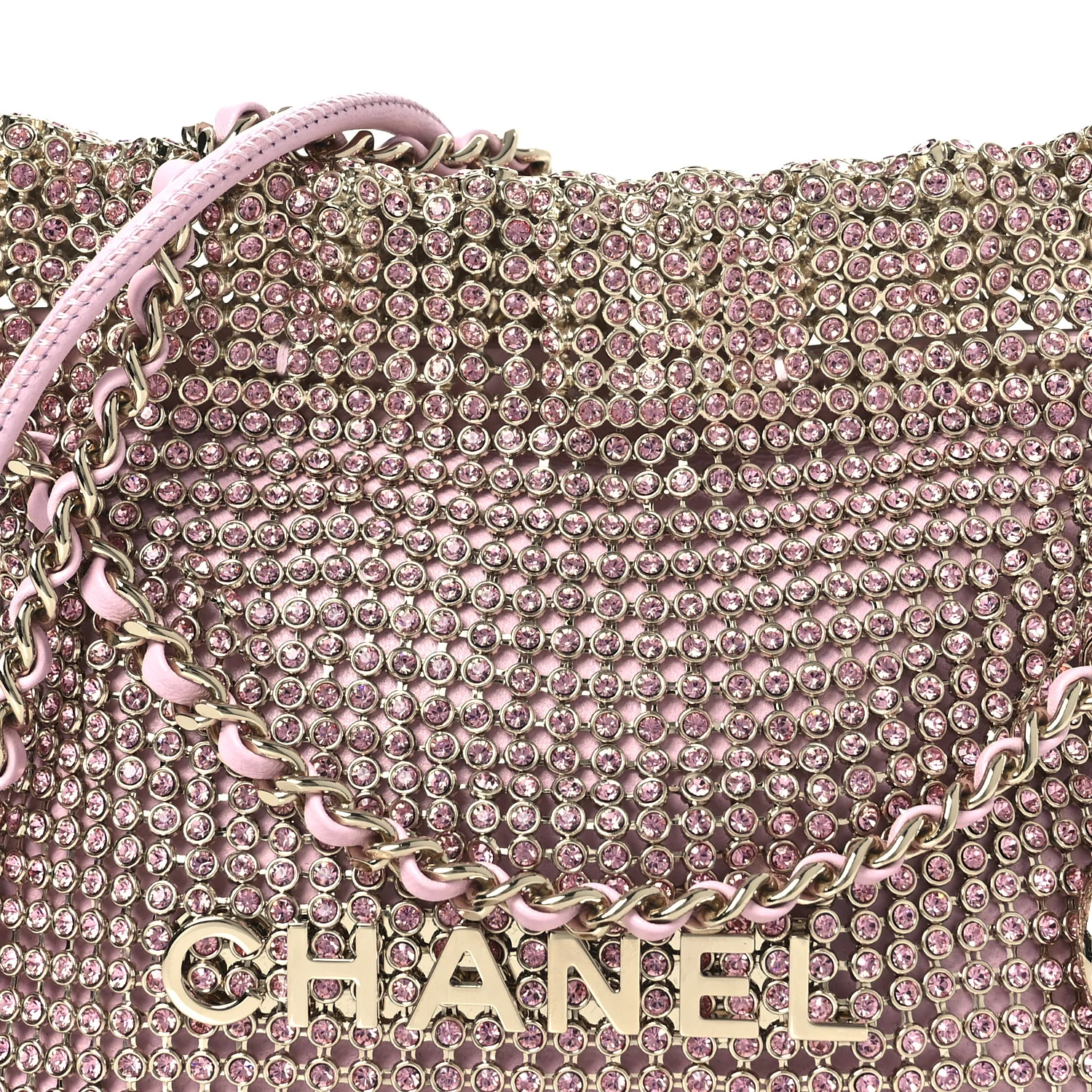 Crystal Embellished Metallic Lambskin Mini Chanel 22 Light Pink - Top Club