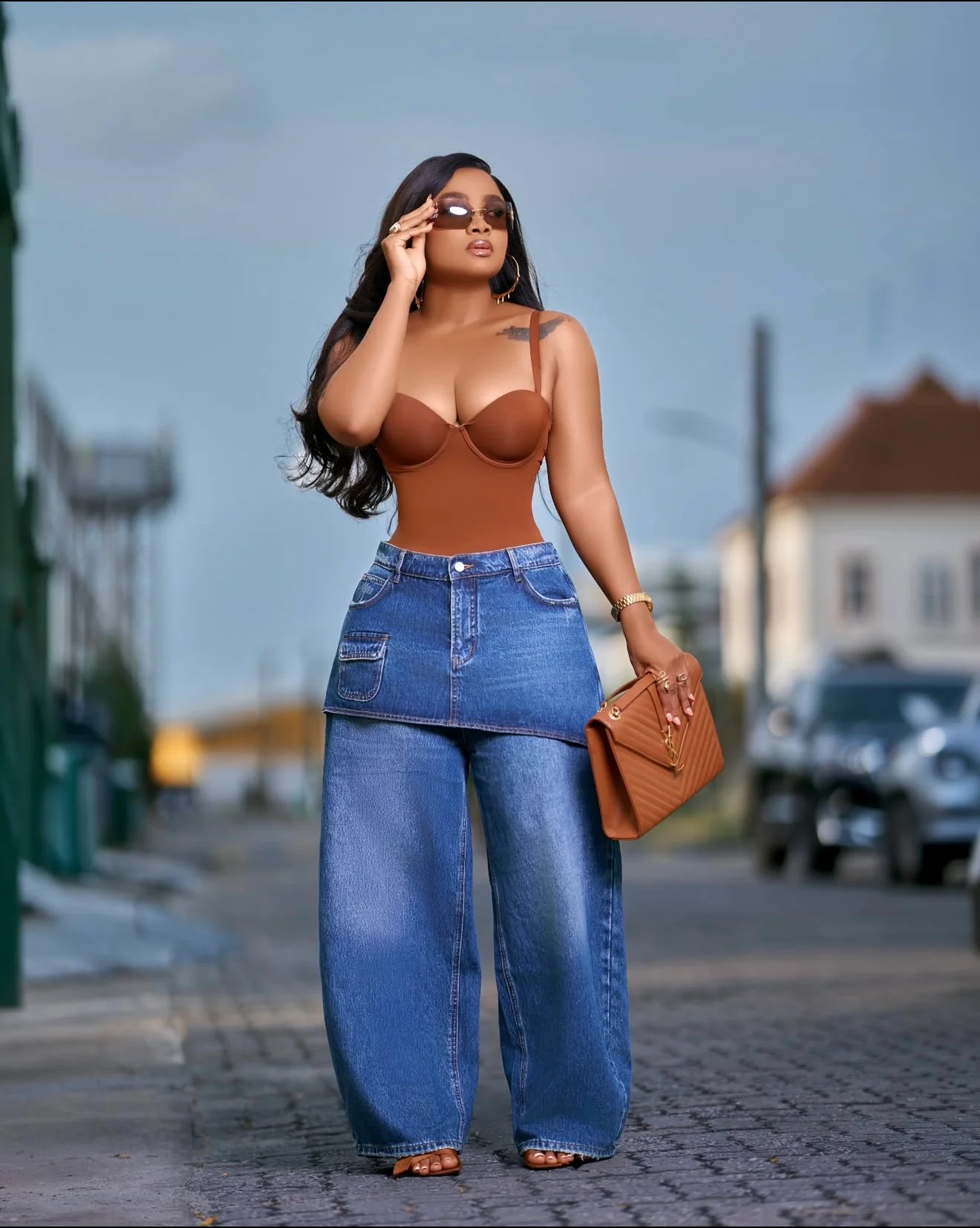 Barrel faux skirt denim pants - XYPARS
