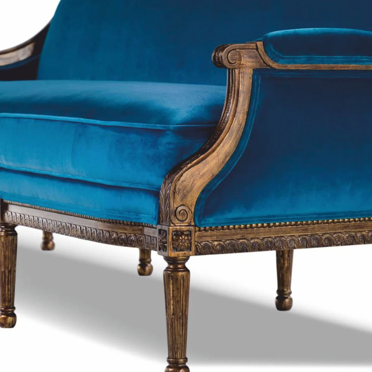 Luxury Baroque Velvet Sofa Blue / Brown 233 cm - Baroque style living room furniture