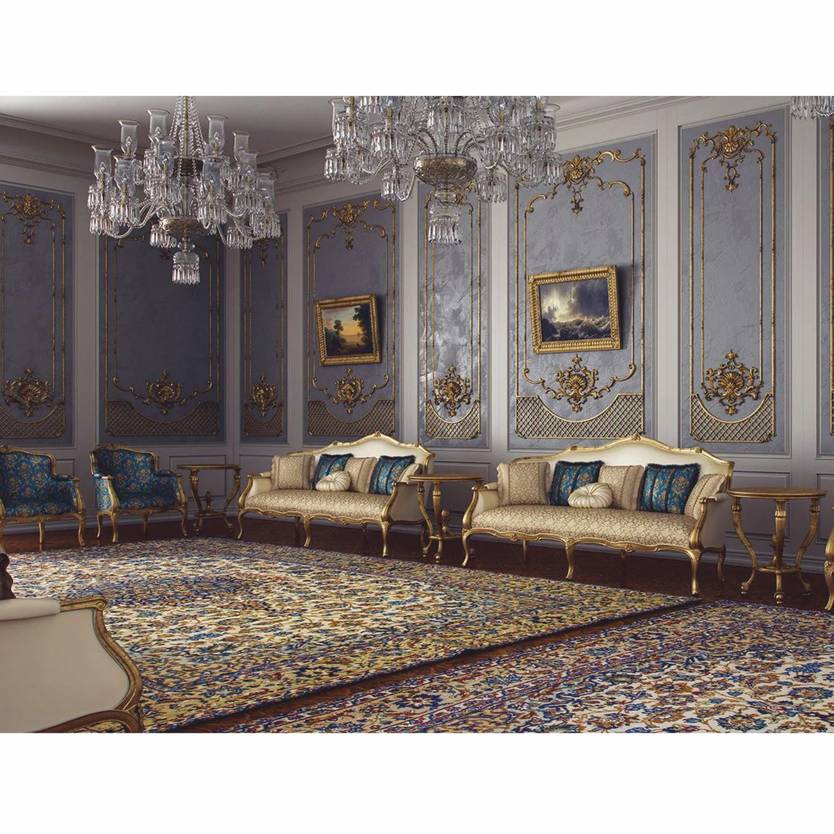 Luxus Barock Sofa Creme / Gold 212 cm - Barock Hotel Möbel