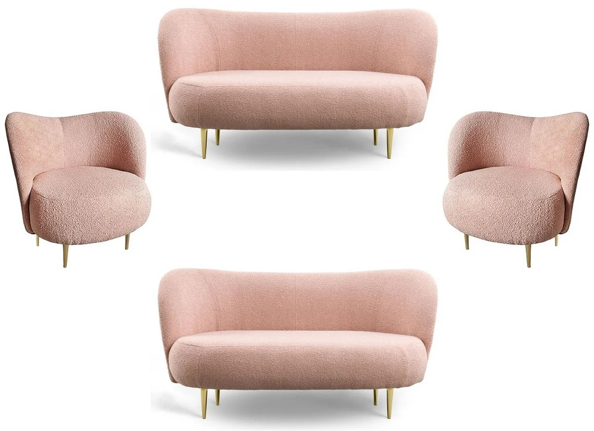 Luxury living room set pink / gold - 2 luxury sofas with curved backrest & 2 luxury armchairs with curved backrest - Luxury furnishings - Living room furniture - Luxury furniture