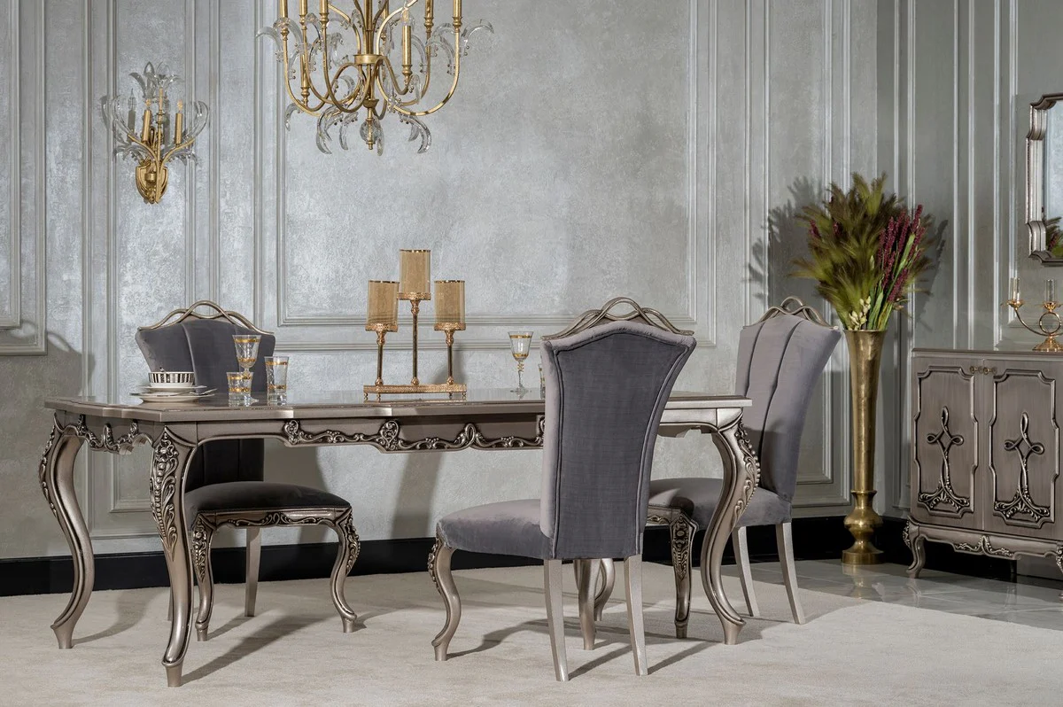 Luxury Baroque Dining Room Chair Set of 8 Gray / Silver - Magnificent Baroque Style Kitchen Chairs - Luxury Dining Room Furniture in Baroque Style - Baroque Dining Room Furniture - Baroque Style Furniture