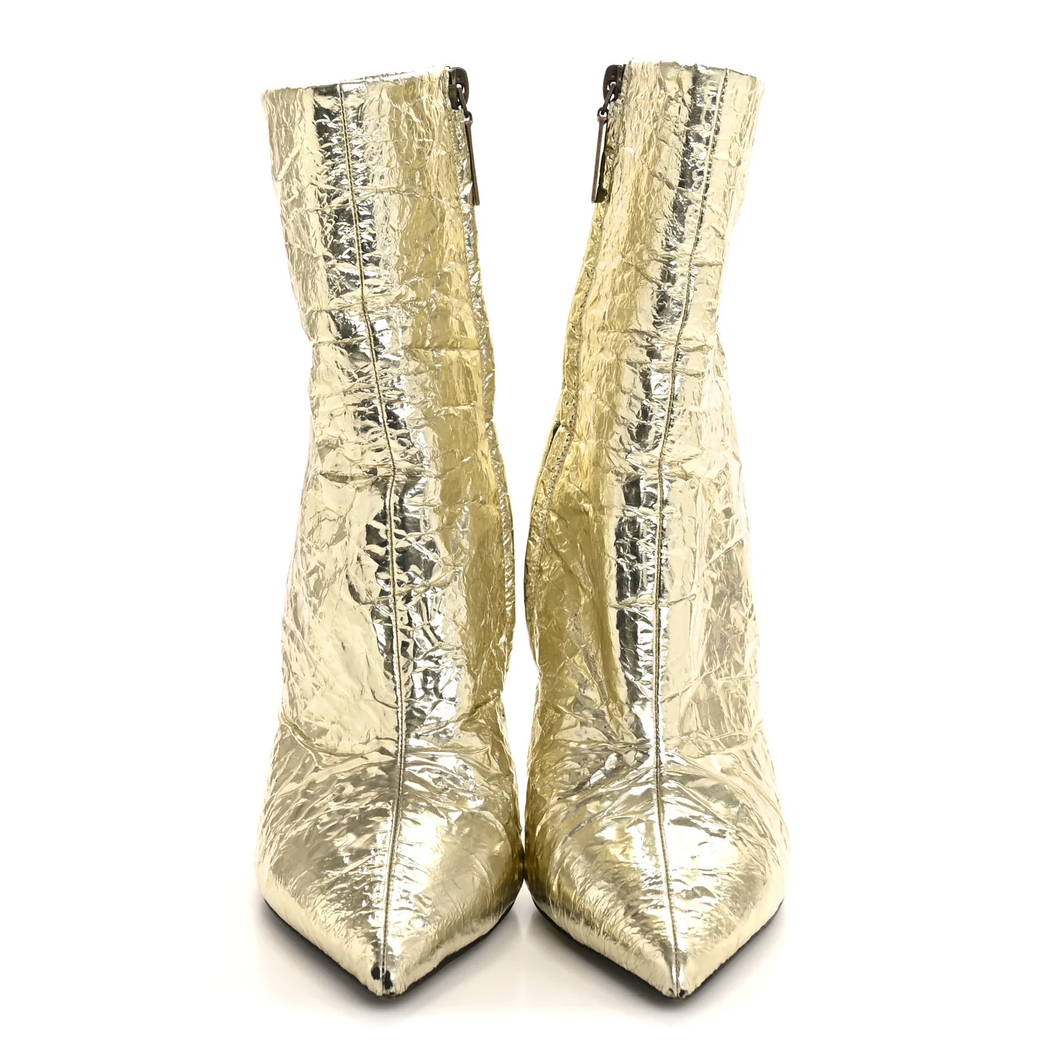 Metallic Crinkled Polyurethane Calfskin Kiki Pointed Toe Ankle Boots 38 Gold - Top Club