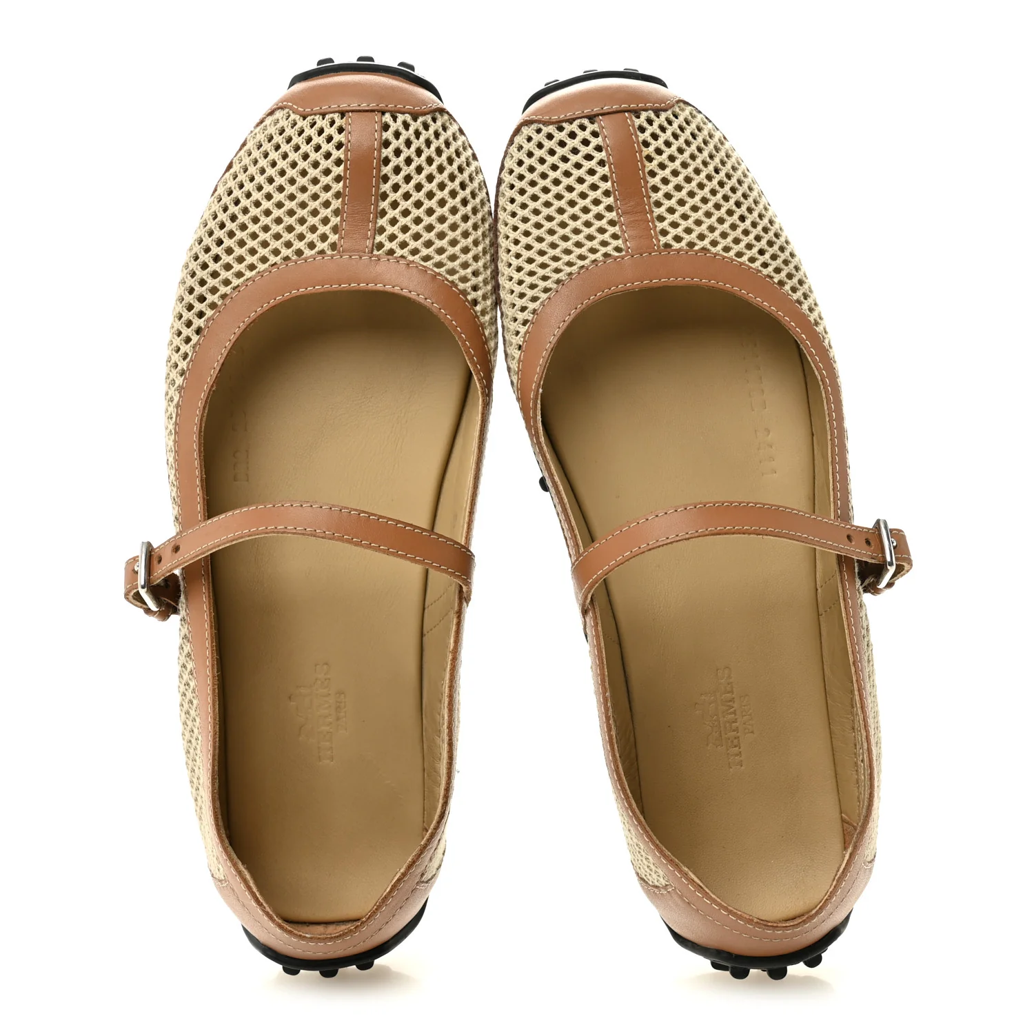 Crochet Knit Calfskin Kichu Ballet Flats 37.5 Beige Lin Naturel - Top Club
