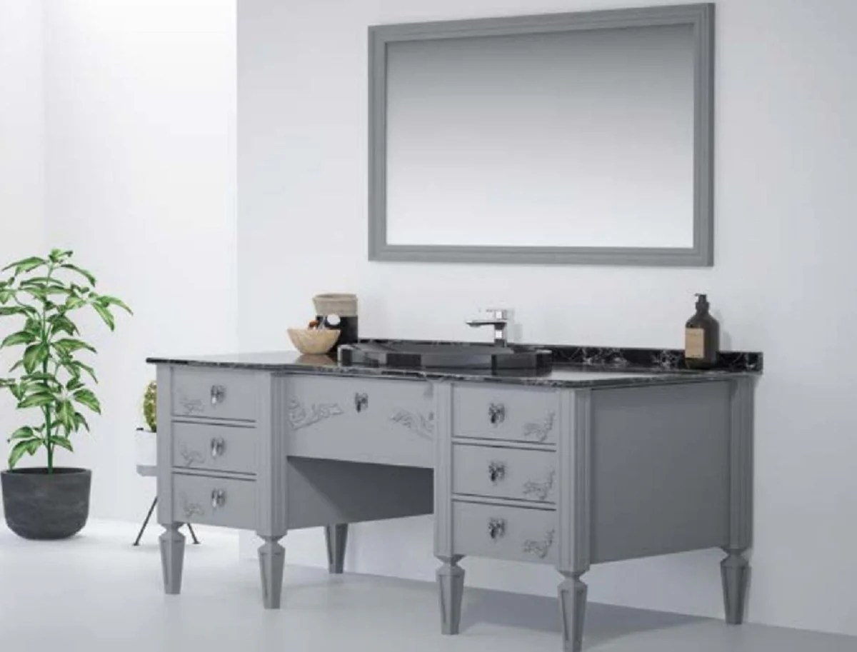 Luxury Baroque Bathroom Set Gray / Black - 1 Washbasin & 1 Oval Ceramic Washbasin & 1 LED Wall Mirror - Bathroom Furniture in Baroque Style - Baroque Furniture - Baroque Furnishings
