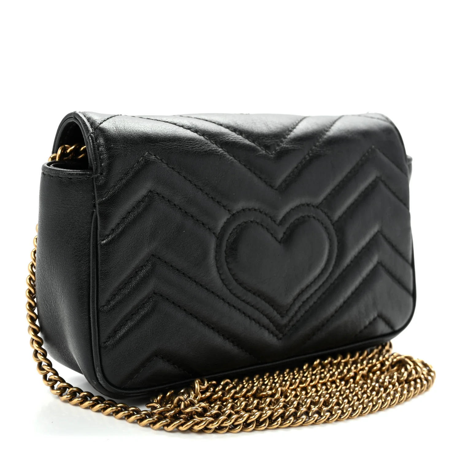 Calfskin Matelasse Super Mini GG Marmont Shoulder Bag Black - Top Club