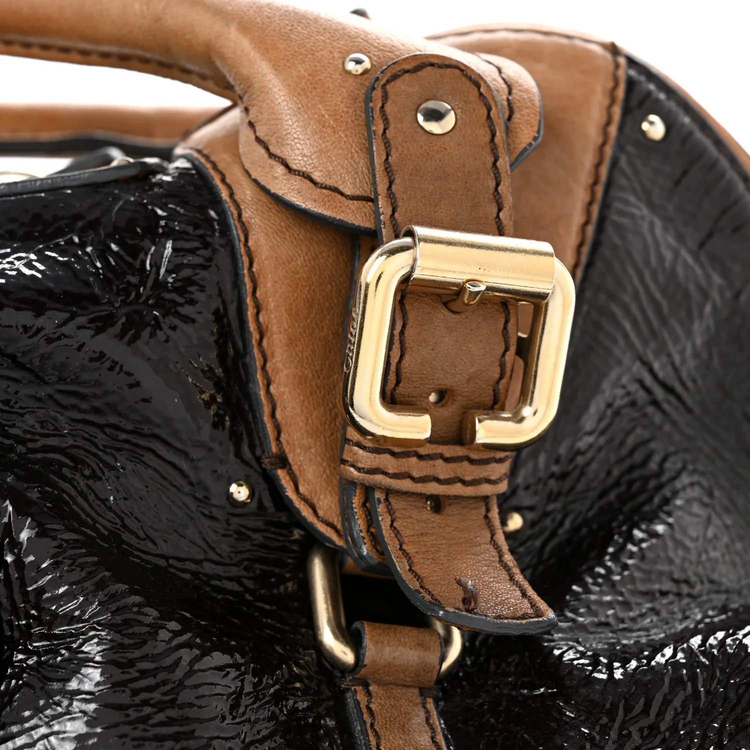 Patent Lambskin Medium Paddington Satchel Dark Brown - Top Club