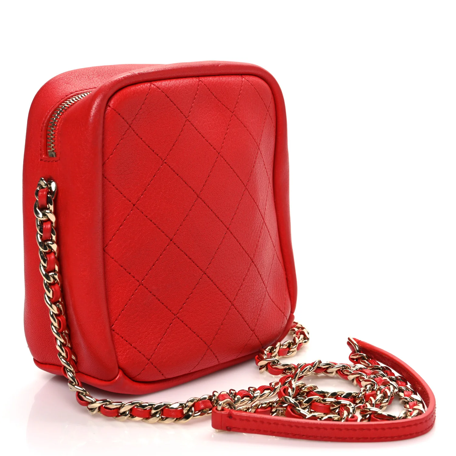 Goatskin Stitched Casual Trip North South Camera Case Red - Top Club